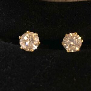 14 K Gold Stud Earrings Cubic Zirconia 5 mm  or 1.5 Carat size Earrings 2 studs